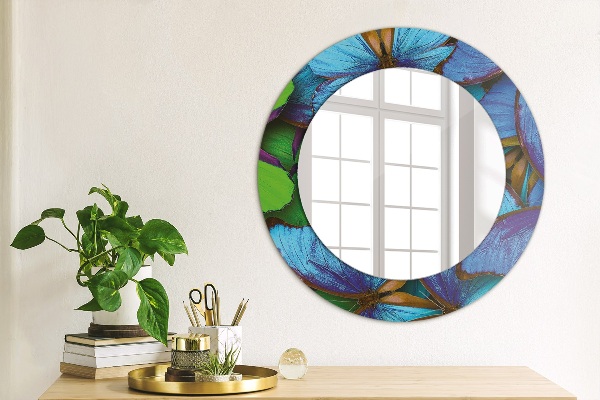 Miroir rond avec décoration Papillon bleu et vert
