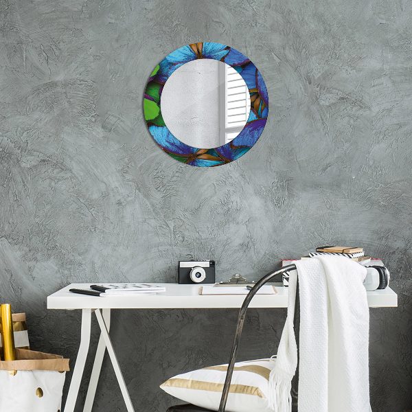 Miroir rond avec décoration Papillon bleu et vert