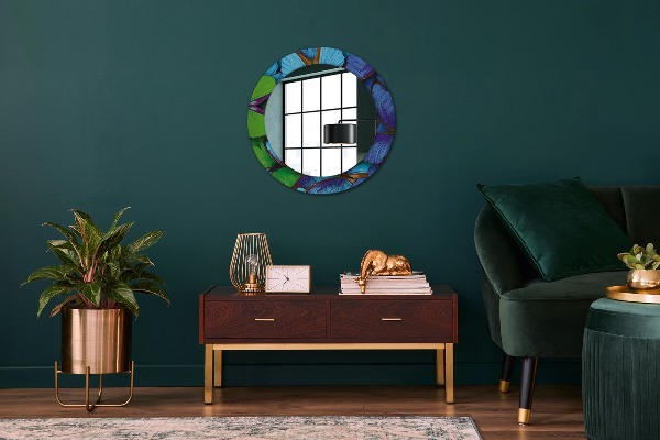 Miroir rond avec décoration Papillon bleu et vert