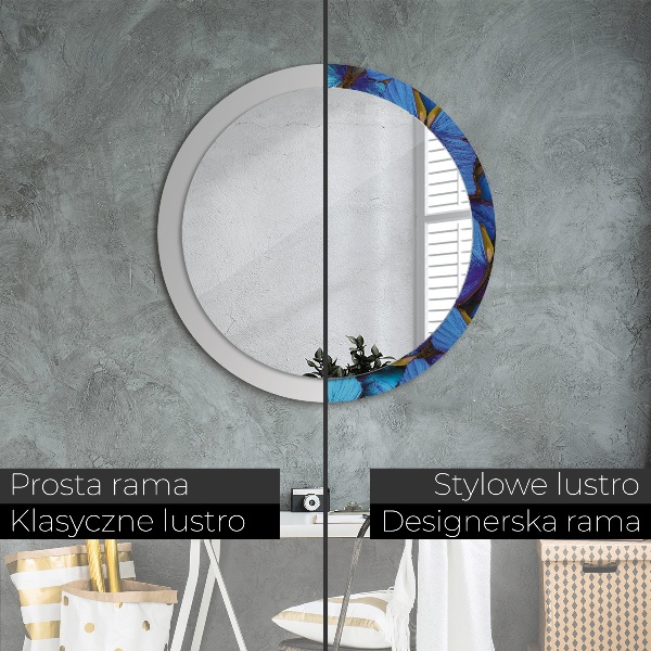 Miroir rond avec décoration Papillon bleu et vert