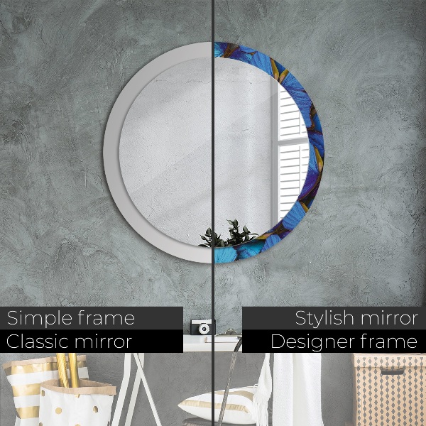 Miroir rond avec décoration Papillon bleu et vert