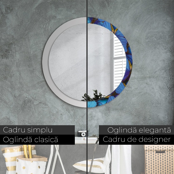 Miroir rond avec décoration Papillon bleu et vert