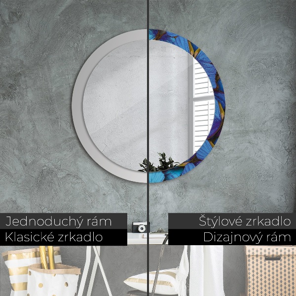 Miroir rond avec décoration Papillon bleu et vert