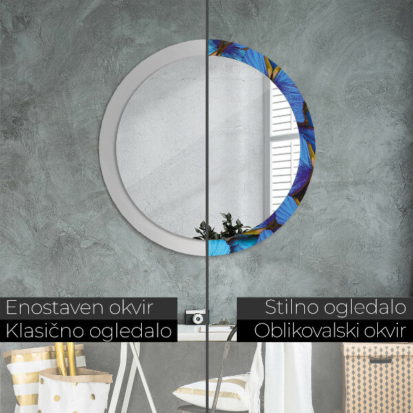 Miroir rond avec décoration Papillon bleu et vert