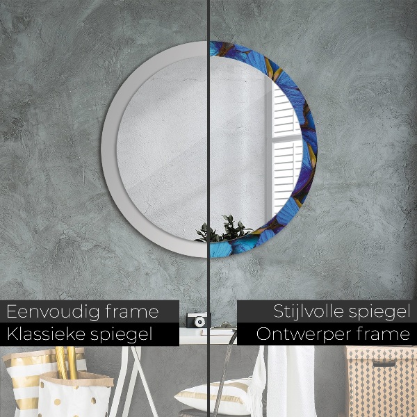 Miroir rond avec décoration Papillon bleu et vert