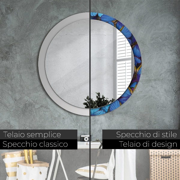 Miroir rond avec décoration Papillon bleu et vert