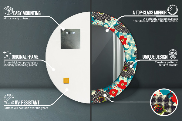 Miroir rond avec décoration Motif de fleurs rétro