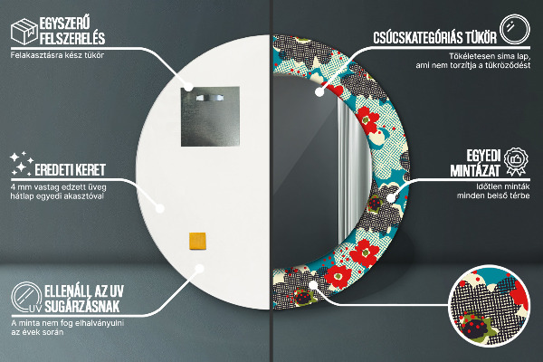 Miroir rond avec décoration Motif de fleurs rétro