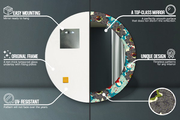 Miroir rond avec décoration Motif de fleurs rétro