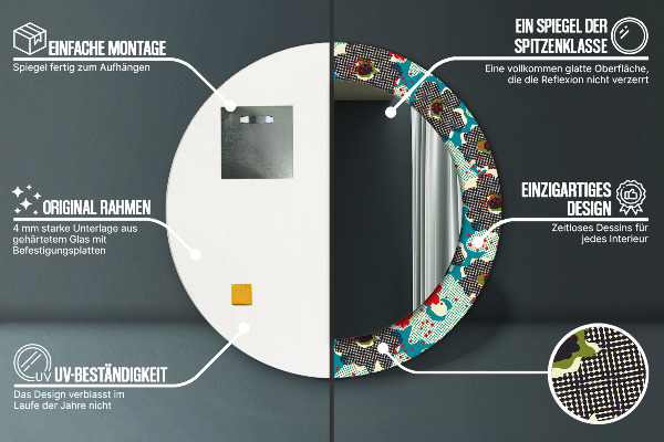 Miroir rond avec décoration Motif de fleurs rétro