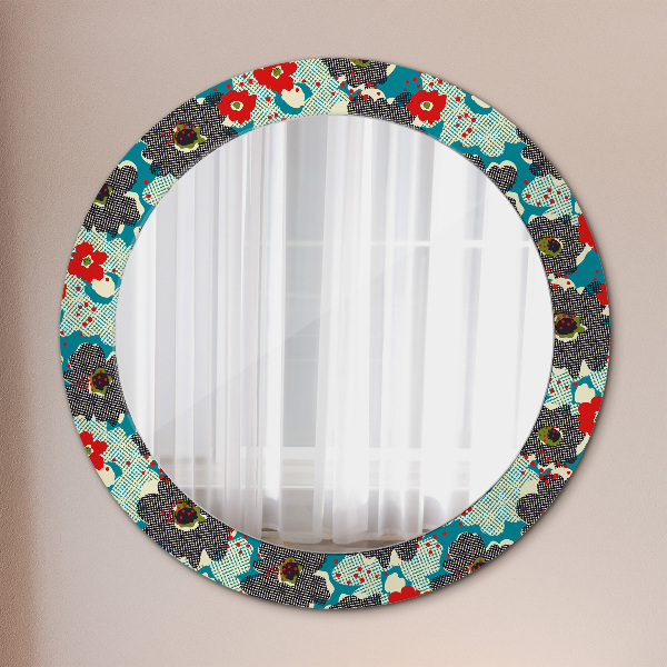 Miroir rond avec décoration Motif de fleurs rétro