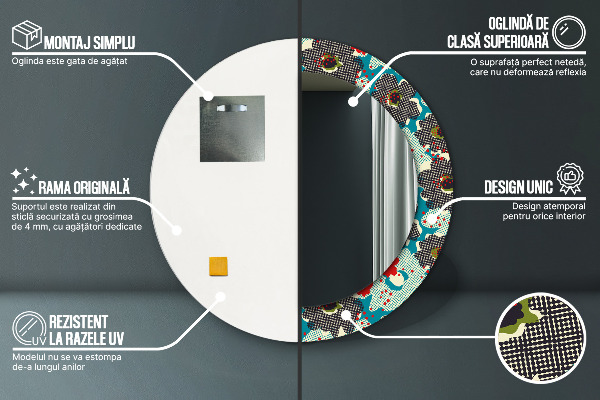 Miroir rond avec décoration Motif de fleurs rétro