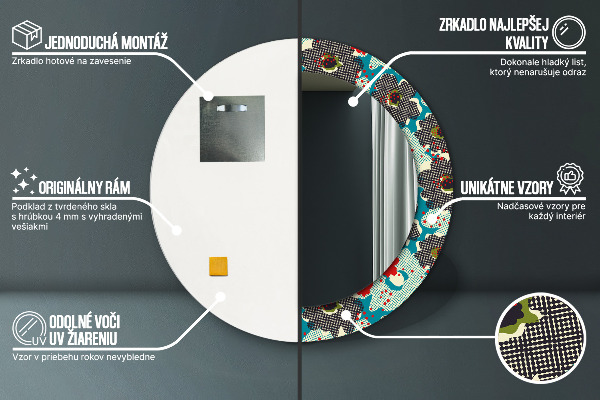 Miroir rond avec décoration Motif de fleurs rétro