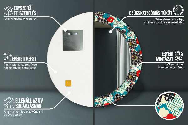 Miroir rond avec décoration Motif de fleurs rétro