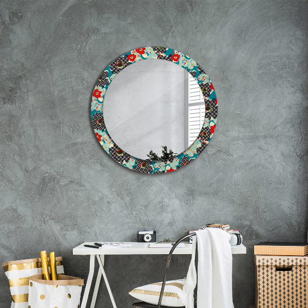 Miroir rond avec décoration Motif de fleurs rétro