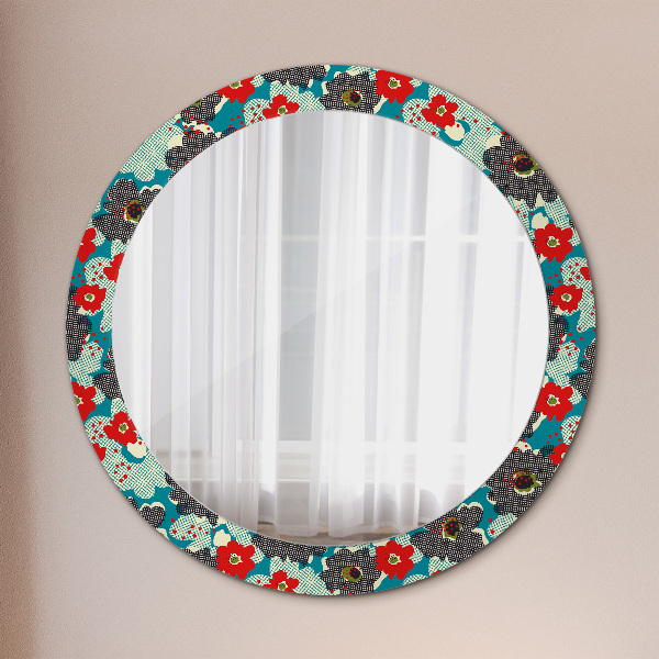 Miroir rond avec décoration Motif de fleurs rétro