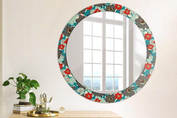 Miroir rond avec décoration Motif de fleurs rétro