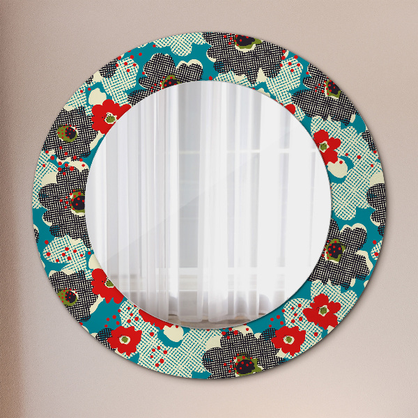 Miroir rond avec décoration Motif de fleurs rétro