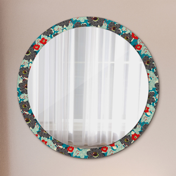 Miroir rond avec décoration Motif de fleurs rétro