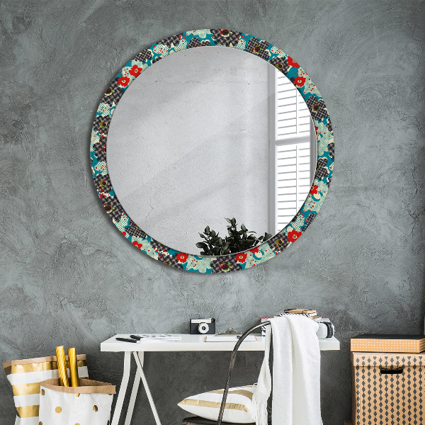 Miroir rond avec décoration Motif de fleurs rétro
