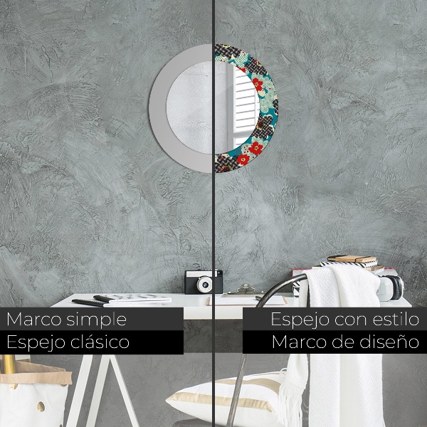 Miroir rond avec décoration Motif de fleurs rétro