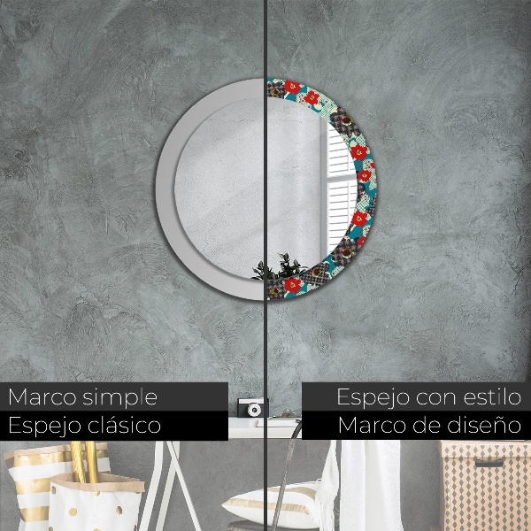 Miroir rond avec décoration Motif de fleurs rétro