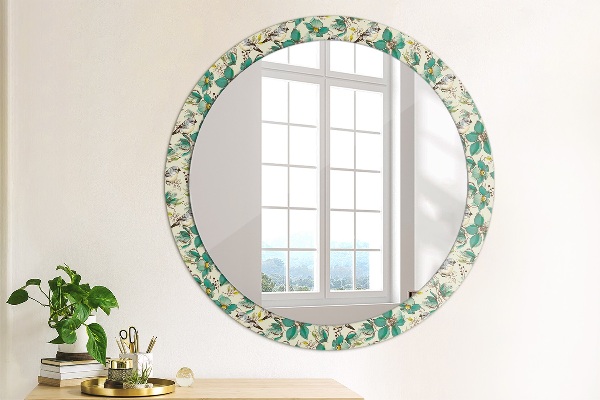 Miroir rond avec décoration Fleurs et oiseaux