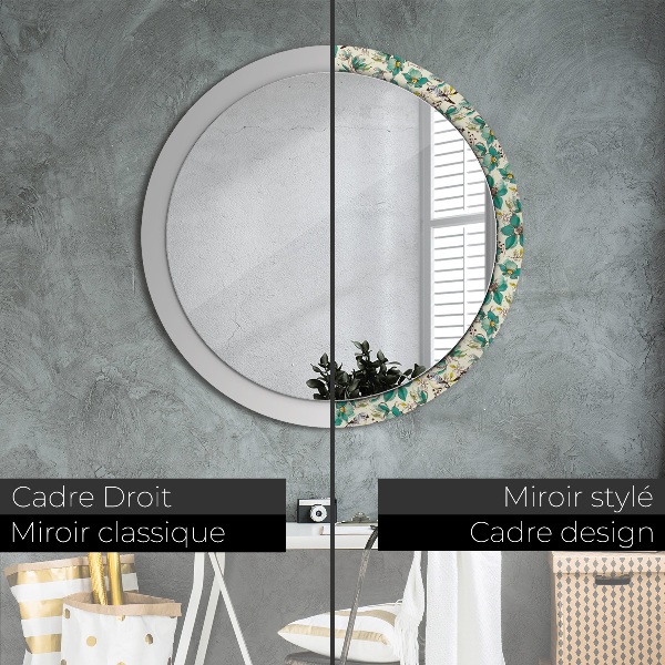 Miroir rond avec décoration Fleurs et oiseaux