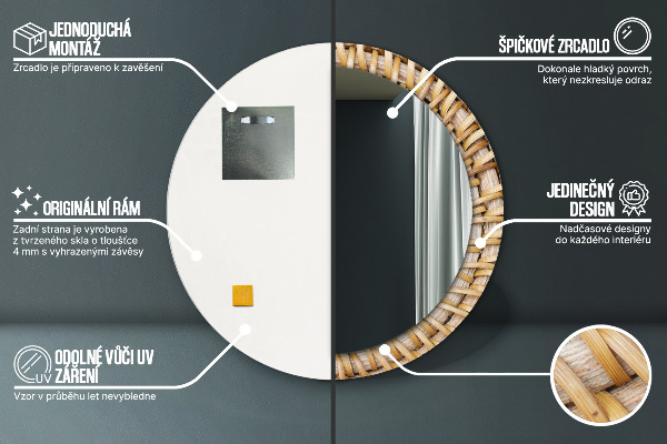 Miroir rond avec décoration Tresse naturelle