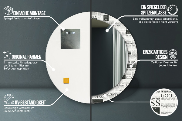 Miroir rond imprimé Modèle des journaux
