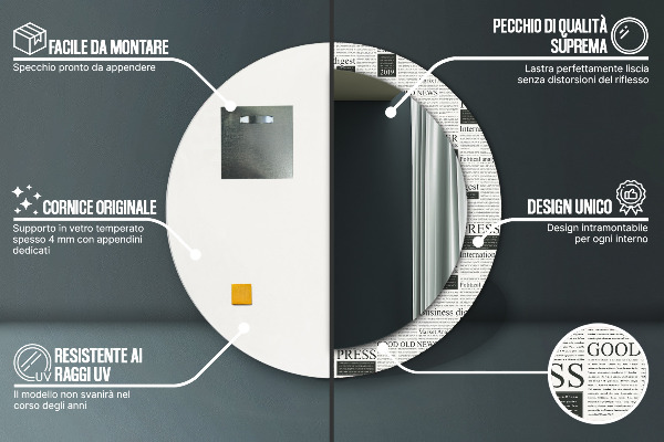 Miroir rond imprimé Modèle des journaux