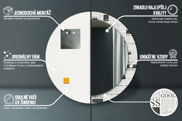 Miroir rond imprimé Modèle des journaux