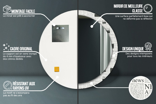 Miroir rond imprimé Modèle des journaux