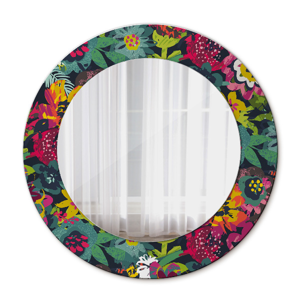 Miroir rond imprimé Fleurs peintes à la main