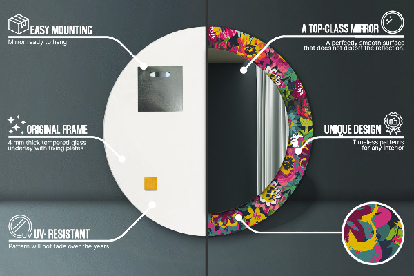 Miroir rond imprimé Fleurs peintes à la main