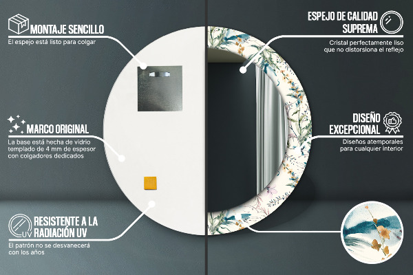 Miroir rond imprimé Fleurs aquarelles