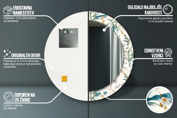 Miroir rond imprimé Fleurs aquarelles