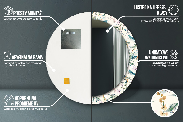 Miroir rond imprimé Fleurs aquarelles