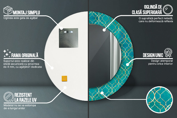 Miroir rond imprimé Composition verte et or