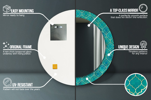 Miroir rond imprimé Composition verte et or