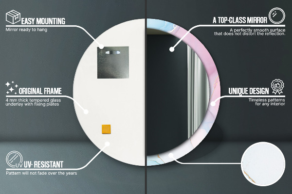Miroir rond avec décoration Texture en marbre moderne