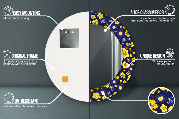 Miroir rond avec décoration Douces petites fleurs