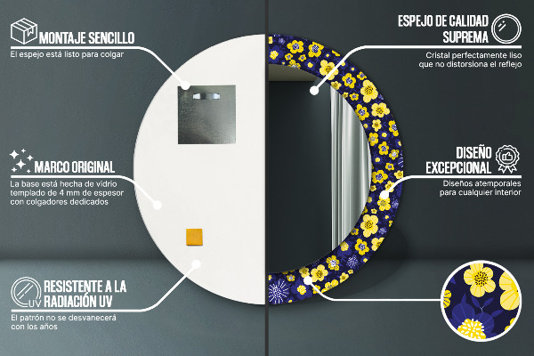 Miroir rond avec décoration Douces petites fleurs