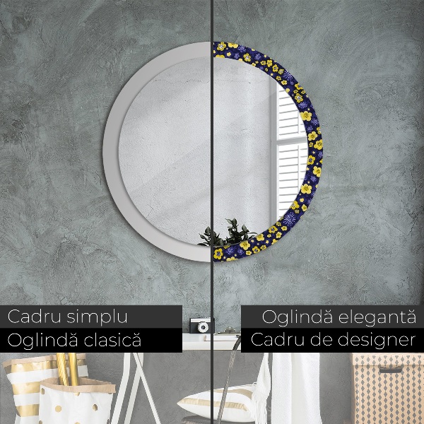 Miroir rond avec décoration Douces petites fleurs