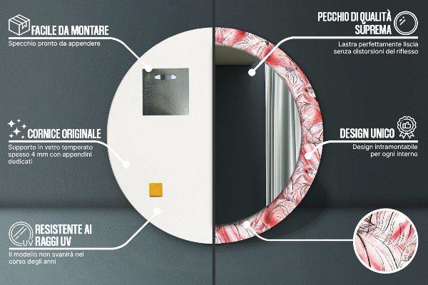 Miroir rond avec décoration Motif flamboyant