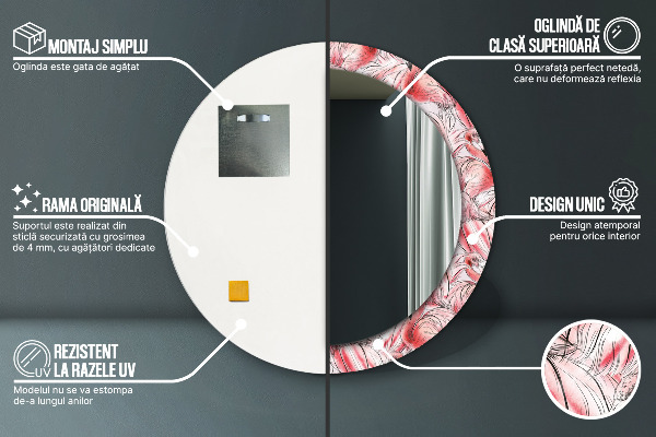 Miroir rond avec décoration Motif flamboyant