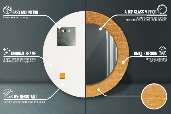 Miroir rond avec décoration Surface métallique