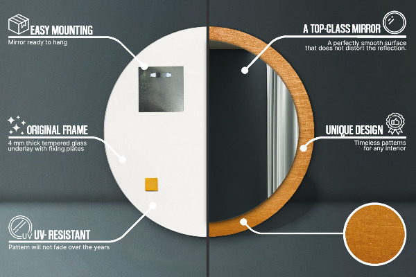 Miroir rond avec décoration Surface métallique