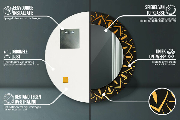 Miroir rond avec décoration Mandala doré