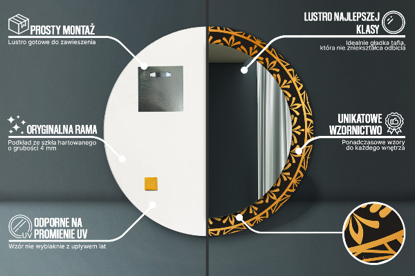 Miroir rond avec décoration Mandala doré